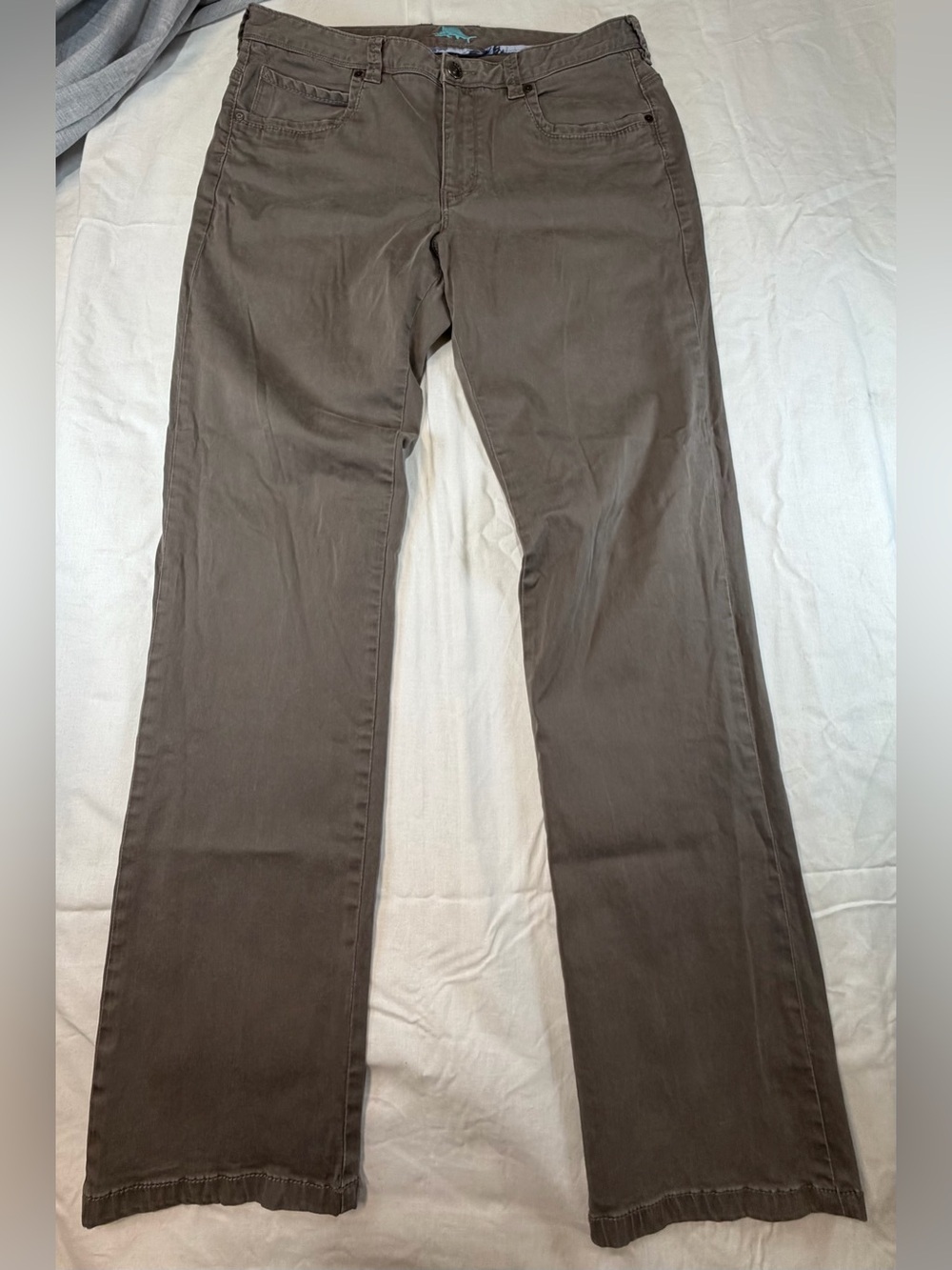 Tommy Bahama 5 Pocket Chino Espresso Straight Leg Pants with Aqua Logo